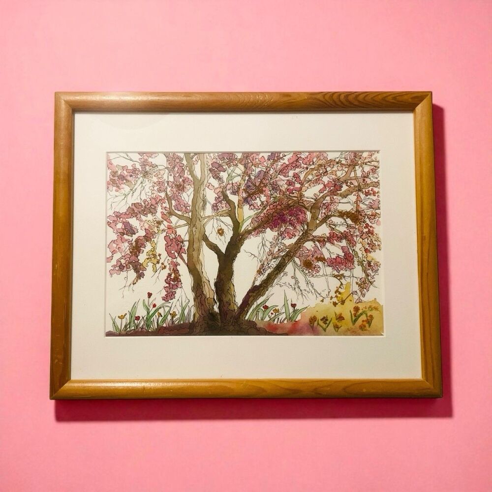 Framed Watercolor And Pressed Flowers Wall Art Jo’s Cherry Tree By Merry Brown